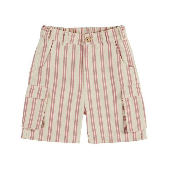 NEW EMILE & IDA boy's stripe cargo shorts in pink - Picture 1 of 3